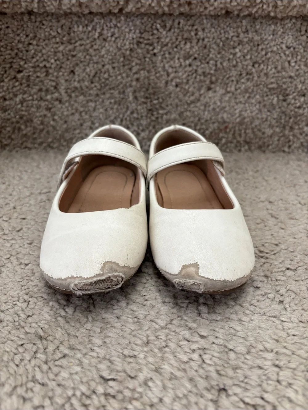 Kids White Mary Jane Shoes with Hook-and-Loop Strap